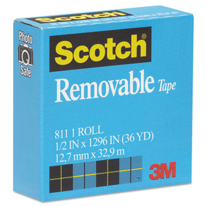 Scotch Removable Tape, 1" Core, 0.5" x 36 yds, Transparent View Product Image