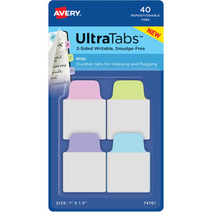 Avery Ultra Tabs Repositionable Mini Tabs, 1/5-Cut Tabs, Assorted Pastels, 1" Wide, 40/Pack View Product Image