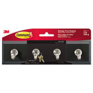 Command Decorative Key Rail, 8w x 1 1/2d x 2 1/8h, Black/Silver, 4 Hooks/Pack View Product Image