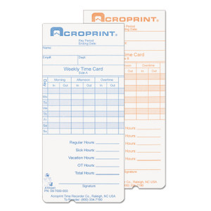 Acroprint Weekly Time Cards for ATR240 and ATR360, 250/Pack View Product Image