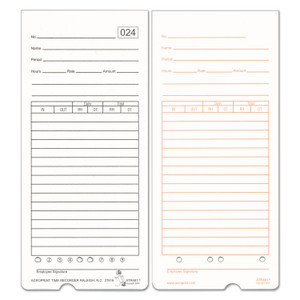 Acroprint Time Card for ATR480 Totalizing Electronic Time Clock, 7 1/2 x 3.35, 50 per pack View Product Image