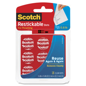 Scotch Restickable Mounting Tabs, 7/8 x 7/8, Clear, 18/Pack View Product Image