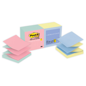 Post-it Pop-up Notes Original Pop-up Refill, Alternating Marseille Colors, 3 x 3, 100-Sheet, 12/Pack View Product Image