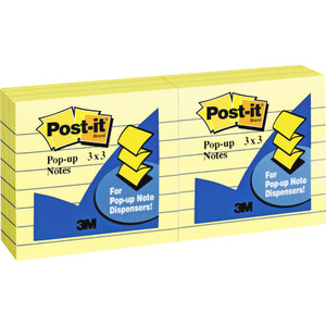 Post-it Pop-up Notes Original Canary Yellow Pop-Up Refill, Lined, 3 x 3, 100-Sheet, 6/Pack View Product Image