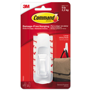 Command General Purpose Hooks, Large, 5 lb Cap, White, 1 Hook and 2 Strips/Pack MMM17003ES View Product Image