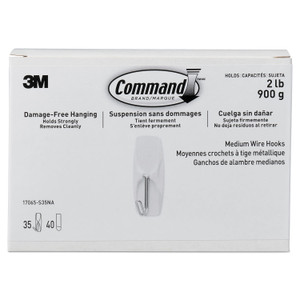 Command General Purpose Hooks, Metal, White, 2 lb Cap, 35 Hooks and 40 Strips/Pack View Product Image