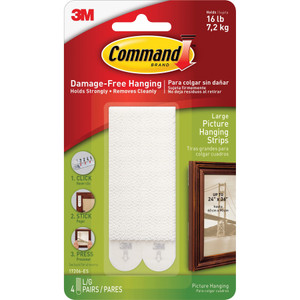 Command Picture Hanging Strips, Removable, 0.5" x 3.63", White, 4 Pairs/Pack View Product Image