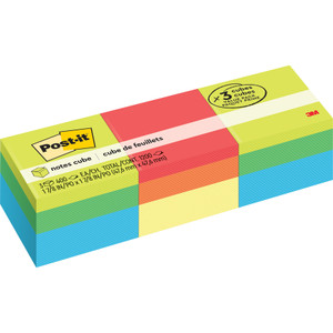 Post-it Notes Mini Cubes, 1 7/8 x 1 7/8, Orange Wav/Green Wave, 400-Sheet, 3/Pack View Product Image