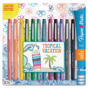 Paper Mate Limited Edition Point Guard Flair Stick Porous Point Pen, Medium 0.7mm, Tropical Ink/Barrel, Dozen View Product Image