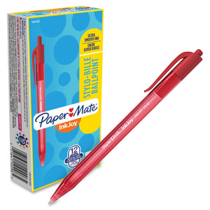 Paper Mate InkJoy 100 RT Retractable Ballpoint Pen, Medium 1mm, Red Ink/Barrel, Dozen View Product Image