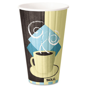 Dart Duo Shield Insulated  Paper Hot Cups, 16 oz, Tuscan Chocolate/Blue/Beige, 525/Ct View Product Image