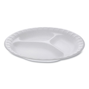 Pactiv Unlaminated Foam Dinnerware, 3-Compartment Plate, 9" Diameter, White, 500/Carton View Product Image