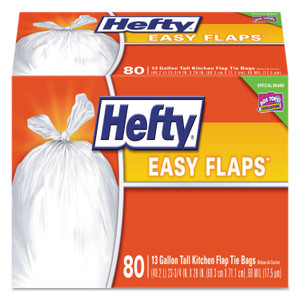 Hefty Easy Flaps Trash Bags, 13 gal, 0.8 mil, 23.75" x 28", White, 80/Box View Product Image