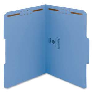 Smead WaterShed/CutLess Reinforced Top Tab 2-Fastener Folders, 1/3-Cut Tabs, Letter Size, Blue, 50/Box View Product Image