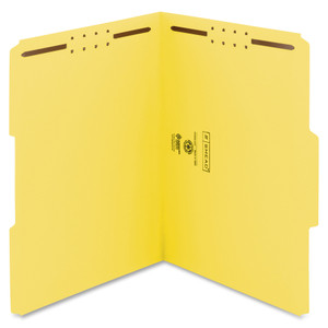 Smead WaterShed/CutLess Reinforced Top Tab 2-Fastener Folders, 1/3-Cut Tabs, Letter Size, Yellow, 50/Box View Product Image