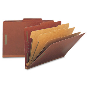 Smead 100% Recycled Pressboard Classification Folders, 3 Dividers, Legal Size, Red, 10/Box View Product Image