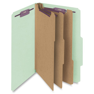 Smead Pressboard Classification Folders with SafeSHIELD Coated Fasteners, 2/5 Cut, 3 Dividers, Legal Size, Gray-Green, 10/Box View Product Image