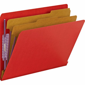 Smead End Tab Pressboard Classification Folders with SafeSHIELD Fasteners, 2 Dividers, Letter Size, Bright Red, 10/Box View Product Image