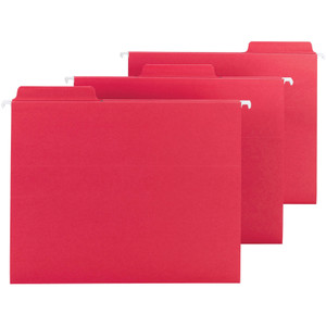 Smead FasTab Hanging Folders, Letter Size, 1/3-Cut Tab, Red, 20/Box View Product Image