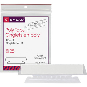 Smead Poly Index Tabs and Inserts For Hanging File Folders, 1/3-Cut Tabs, White/Clear, 3.5" Wide, 25/Pack View Product Image