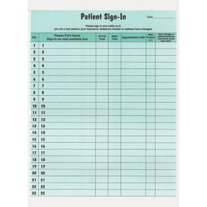 Tabbies Patient Sign-In Label Forms, 8 1/2 x 11 5/8, 125 Sheets/Pack, Green View Product Image