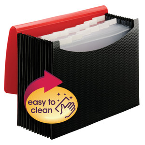 Smead 12-Pocket Poly Expanding File, 0.88" Expansion, 12 Sections, 1/6-Cut Tab, Letter Size, Black/Red View Product Image