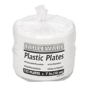 Tablemate Plastic Dinnerware, Plates, 7" dia, White, 125/Pack View Product Image