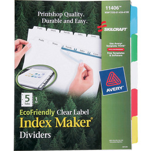 AbilityOne 7530014344198 SKILCRAFT Avery Index Maker Dividers, 5-Tab, 11 x 8.5, White, 1 Set View Product Image