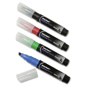 AbilityOne 7520015538142 SKILCRAFT Dry Erase Marker, Broad Chisel Tip, Assorted Colors, 4/Set View Product Image