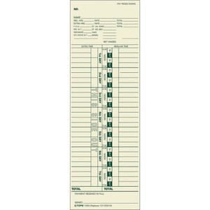 TOPS Time Card for Cincinnati/Simplex, Weekly, 3 1/2 x 10 1/2, 500/Box View Product Image