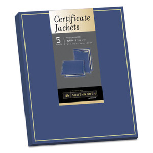 Southworth Certificate Jacket, Navy/Gold Border, Felt, 88lb Stock, 12 x 9 1/2, 5/Pack View Product Image