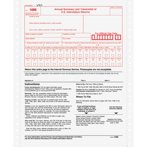 TOPS 1096 Summary Transmittal Tax Forms, 2-Part Carbonless, 8 x 11, 10 Forms View Product Image