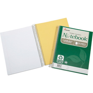 AbilityOne 7530016002015 SKILCRAFT Recycled Notebook, 5 Subjects, Medium/College Rule, Green Cover, 11 x 8.5, 200 Sheets View Product Image