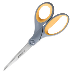 AbilityOne 5110016296580 SKILCRAFT Westcott Titanium Bonded Scissors, 7" Long, 3.25" Cut Length, Gray/Yellow Straight Handle View Product Image