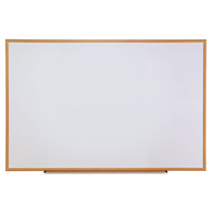 Universal Dry-Erase Board, Melamine, 72 x 48, White, Oak-Finished Frame View Product Image