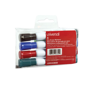 Universal Dry Erase Marker, Broad Chisel Tip, Assorted Colors, 4/Set View Product Image