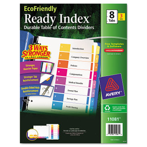 Avery Customizable Table of Contents Ready Index Dividers with Multicolor Tabs, 8-Tab, 1 to 8, 11 x 8.5, White, 3 Sets View Product Image