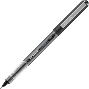 uni-ball VISION Stick Roller Ball Pen, Micro 0.5mm, Black Ink, Black/Gray Barrel, Dozen View Product Image