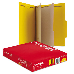 Universal Bright Colored Pressboard Classification Folders, 2 Dividers, Letter Size, Yellow, 10/Box View Product Image