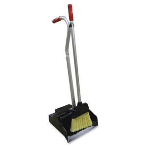 Unger Ergo Dustpan With Broom, 12 Wide, Metal w/Vinyl Coated Handle, Red/Silver View Product Image