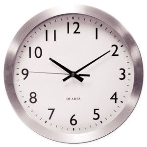 Universal Brushed Aluminum Wall Clock, 12" Overall Diameter, Silver Case, 1 AA (sold separately) View Product Image