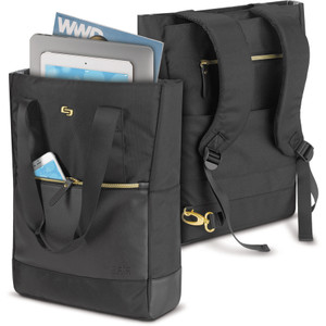 Solo Parker Hybrid Tote/Backpack, Holds Laptops 15.6", 3.75 x 16.5 x 16.5, Black/Gold View Product Image