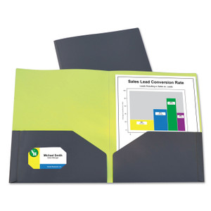 C-Line Two-Tone Two-Pocket Super Heavyweight Poly Portfolio, Letter, Gray/Green, 6/Pack View Product Image