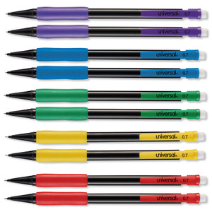 Universal Soft Grip Mechanical Pencil, 0.7 mm, HB (#2.5), Black Lead, Assorted Barrel Colors, 10/Box View Product Image