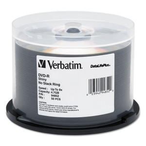 Verbatim DataLifePlus DVD-R, 4.7GB, 8X, Shiny Silver Silk Screen Printable, 50/PK Spindle View Product Image