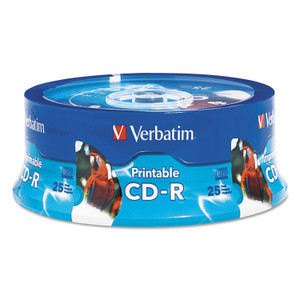 Verbatim CD-R, 700MB, 52X, White Inkjet Printable, Hub Printable, 25/PK Branded Spindle View Product Image