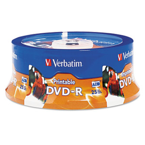 Verbatim DVD-R Disc, 4.7 GB, 16x, White, 25/Pk View Product Image