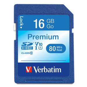 Verbatim 16GB Premium SDHC Memory Card, UHS-I V10 U1 Class 10, Up to 80MB/s Read Speed View Product Image