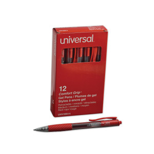 Universal Comfort Grip Retractable Gel Pen, 0.7mm, Red Ink, Translucent Red Barrel, Dozen View Product Image