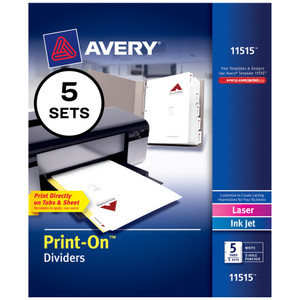 Avery Customizable Print-On Dividers, 5-Tab, Letter, 5 Sets AVE11515 View Product Image